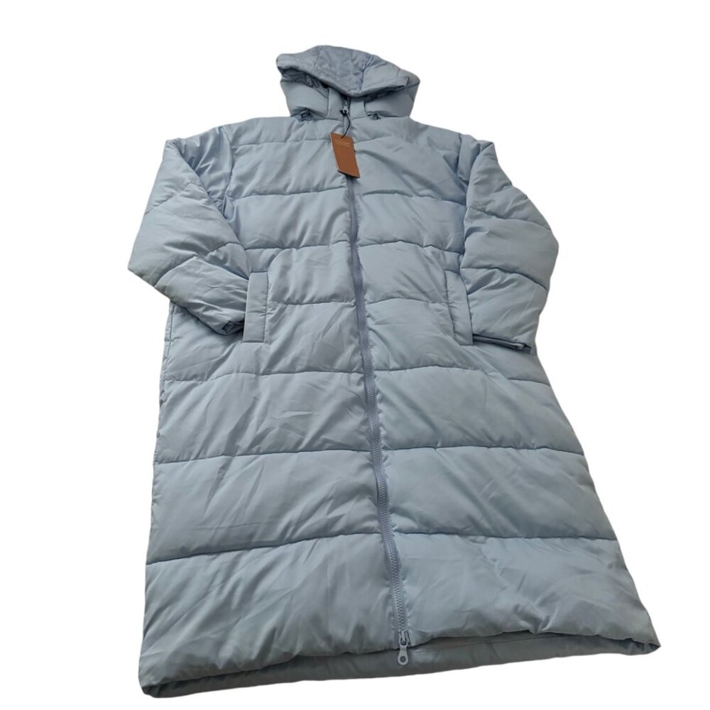Girlfriend Collective puffer long jacket sz‎ XXXL lightblue hooded zip pockets